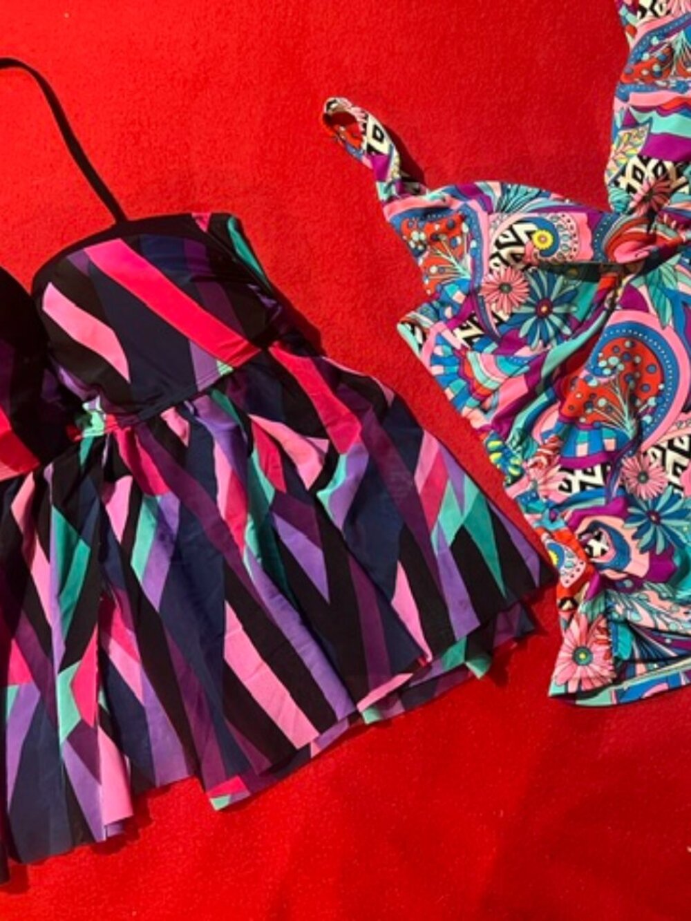 Bundle of 2 Women’s Tankini Swim Tops Tropical Escape Catalina Colorful Paisley